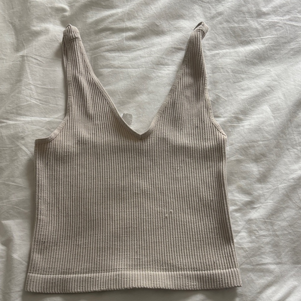 nikibiki Ribbed V-Neck Tank Top - Cream